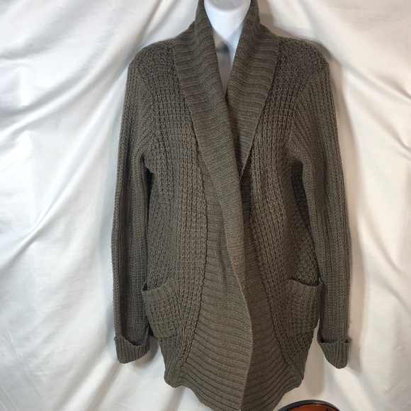 RDI Sweaters - RDI Burnt Olive Green Open-Front Shawl Collar Cardigan, Size S/P/P